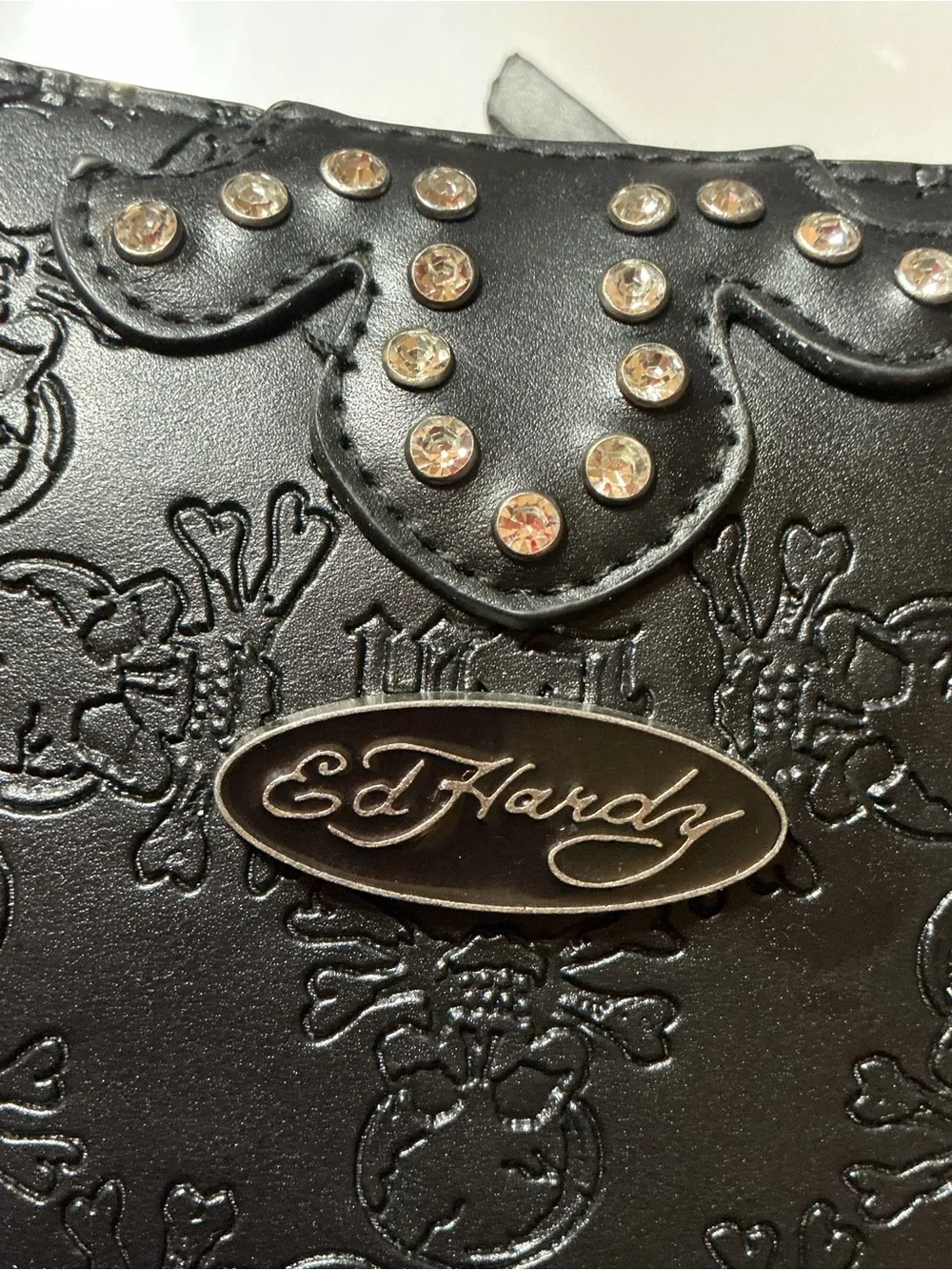 Ed Hardy Studded Jewel Baguette Shoulder Bag - Black - nwot